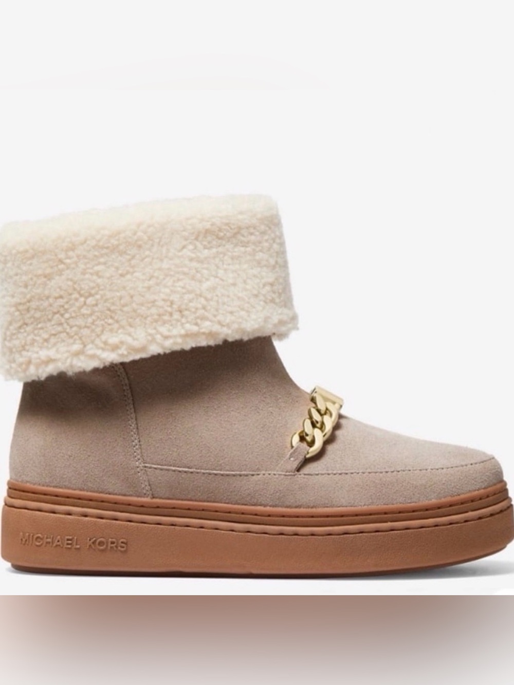 Michael Kors Taupe Suede Ankle Boot with Cream Shearling Cuff